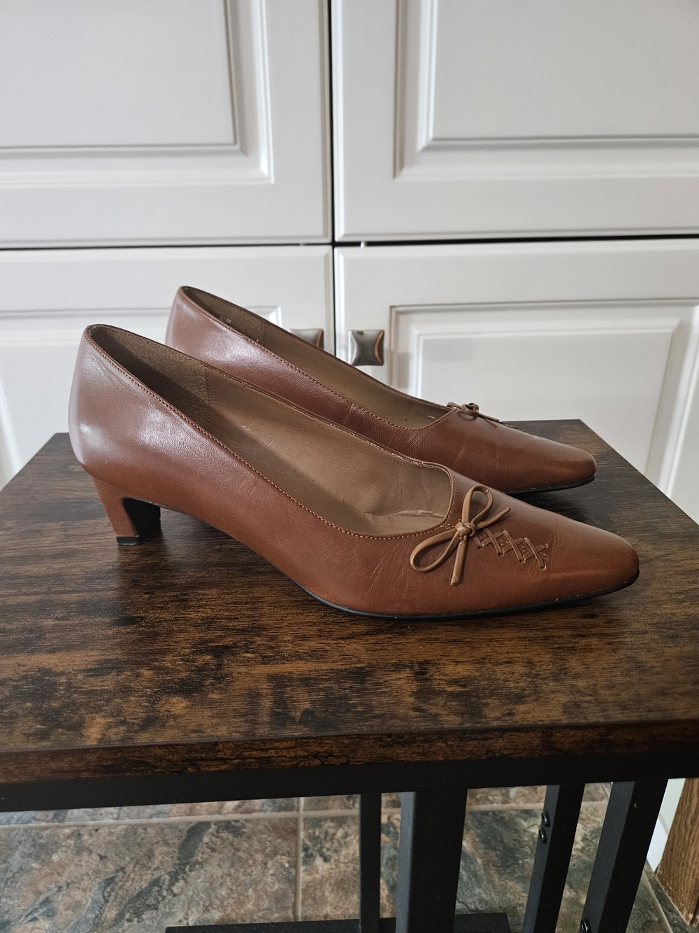Naturalizer Tan Leather Bow Heels Whimsical Fairycore Coquette Balletcore Twee